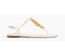Embellished leather slingback sandals - White