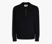 Ribbed cotton and cashmere-blend half-zip polo sweater - Black