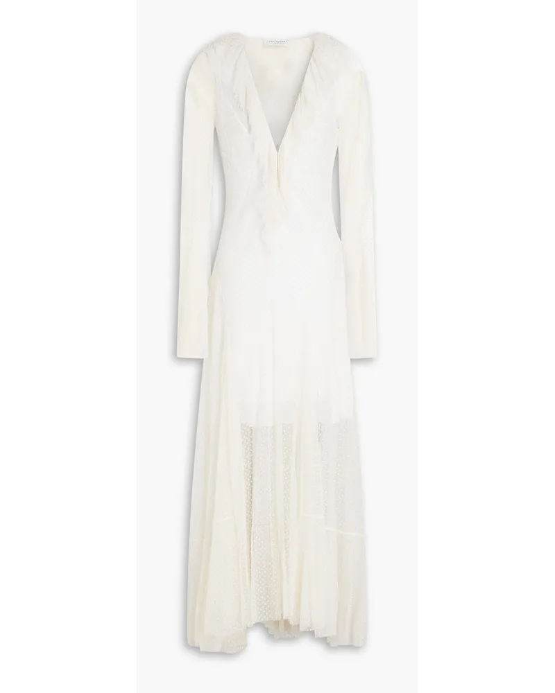 Ruffled Swiss-dot cotton-blend maxi dress - White