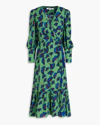 Diane von Furstenberg Blade gathered floral-print crepe midi wrap dress - Green Green