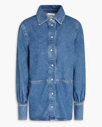 Ganni Oversized crystal-embellished denim shirt - Blue Blue