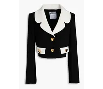 Cropped embellished two-tone crepe jacket - Black