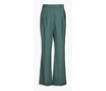 Pleated wool straight-leg pants - Green