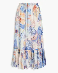 LEO LIN Gathered printed silk-chiffon midi skirt - Blue Blue