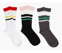 Set of 3 striped ribbed cotton-blend socks - Black