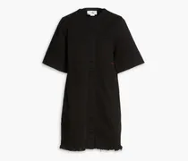 Frayed denim mini shirt dress - Black