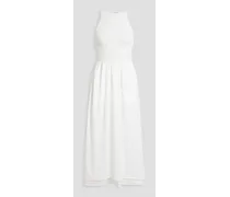 Lori shirred linen-blend midi dress - White