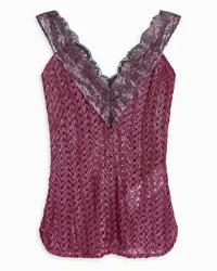 Missoni Lace-trimmed metallic crochet-knit wool-blend tank - Burgundy Burgundy