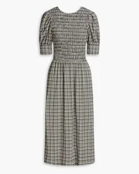 Ganni Shirred checked seersucker midi dress - Black Black