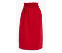 Smocked wool and silk-blend crepe midi skirt - Red