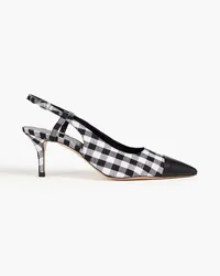 Claudie Pierlot Leather-trimmed gingham cotton slingback pumps - Black Black