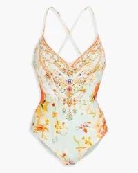 Camilla Crystal-embellished floral-print swimsuit - Blue Blue