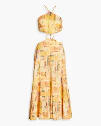 Cult Gaia Nadeesha cutout printed linen-blend midi dress - Yellow Yellow