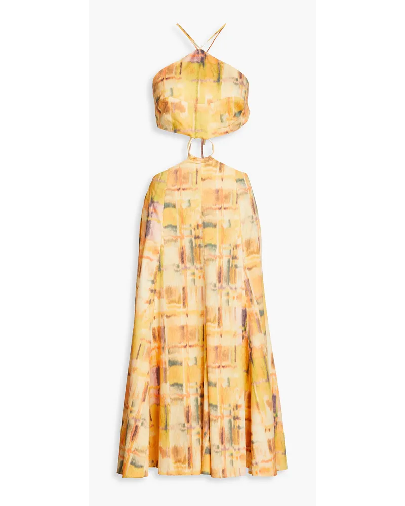 Cult Gaia Nadeesha cutout printed linen-blend midi dress - Yellow Yellow