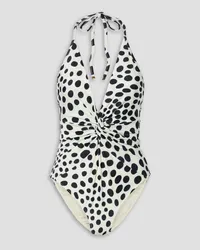 Pat Bo Bossa twist-front polka-dot halterneck swimsuit - White White