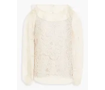 Crochet-detailed silk-voile blouse - White