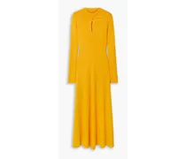 Cutout ribbed merino wool and cashmere-blend midi dress - Yellow