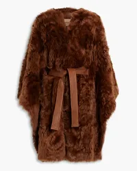 Yves Salomon Leather-trimmed shearling cape - Brown Brown