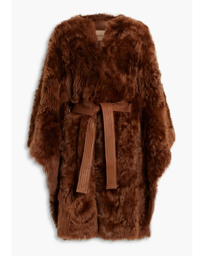 Yves Salomon Leather-trimmed shearling cape - Brown Brown