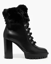 Gianvito Rossi 100 faux fur-trimmed leather platform ankle boots - Black Black