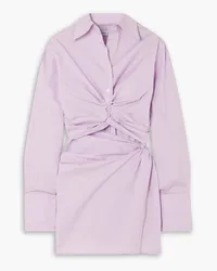 Anna Quan Lola gathered cutout stretch-cotton mini shirt dress - Purple Purple