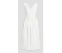 Carmen ruffle-trimmed organic cotton-jacquard midi dress - White