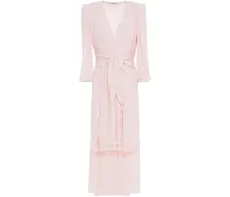 Tie-front lace-trimmed crepe de chine midi dress - Pink