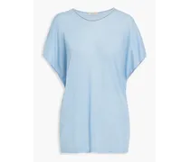 Bead-embellished cashmere T-shirt - Blue