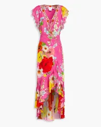 Camilla Embellished ruffled floral-print silk crepe de chine wrap dress - Pink Pink