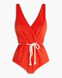 Lisa Marie Fernandez Yasmin wrap-effect rope-detailed stretch-cotton terry swimsuit - Orange Orange