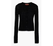 Crochet-knit wool cardigan - Black