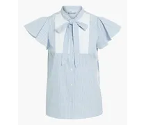 Pussy-bow piqué-paneled striped cotton-blend poplin shirt - Blue