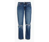Distressed mid-rise straight-leg jeans - Blue