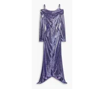 Fanny cold-shoulder sequined crepe de chine gown - Purple