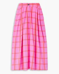 Mara Hoffman Tulay pleated embroidered checked cotton midi skirt - Pink Pink