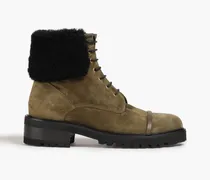 Barb shearling and suede combat boots - Green