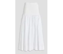 Marlowe knit-paneled cotton-poplin midi skirt - White