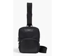 Leather-trimmed twill shoulder bag - Black