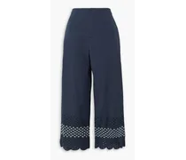 Scalloped broderie anglaise cotton-blend culottes - Blue