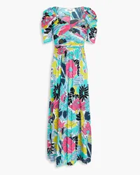 Diane von Furstenberg Tyrion twisted printed stretch-mesh midi dress - Blue Blue