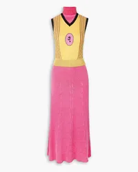 CORMIO Wang layered ribbed cotton, silk and cashmere midi dress - Pink Pink