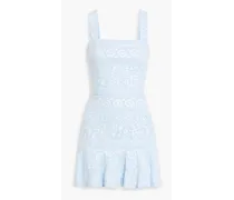 Alice Olivia - Kaidra ruffled embroidered cotton mini dress - Blue