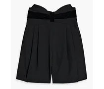 Bow-detailed pleated twill shorts - Black