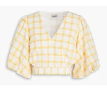 Cropped checked cotton top - Yellow