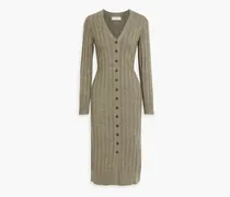 Ribbed silk and cashmere-blend midi dress - Green