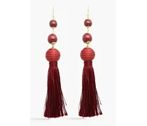 Gold-tone, cord and bead earrings - Red