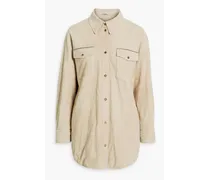 Bead-embellished suede shirt jacket - Neutral
