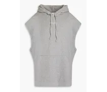Embroidered mélange cotton-fleece hoodie - Gray