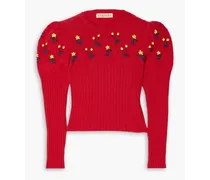 Oma embroidered ribbed wool sweater - Red