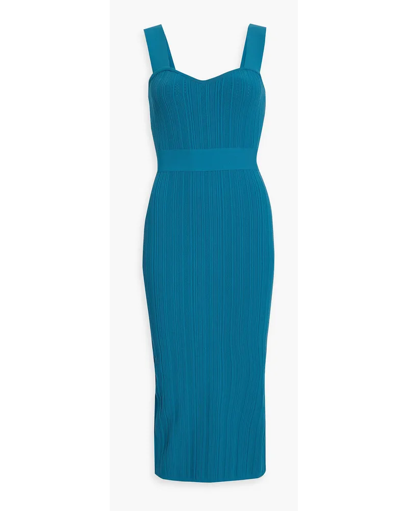 Hervé Léger Pointelle-knit midi dress - Blue Blue